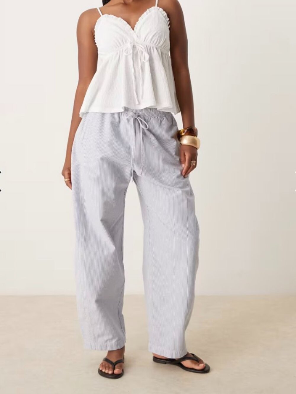 Abercrombie & Fitch Tie Waist Barrel Leg Pull-On Pants in Blue Stripe